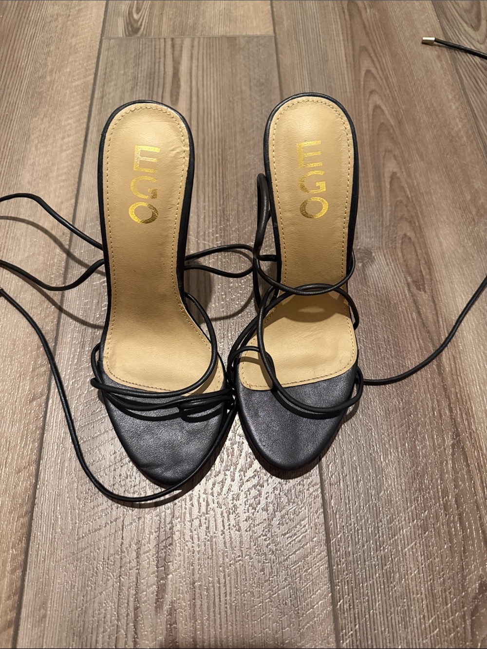 EGO Black Lace-Up Open-Toe Heeled Sandals